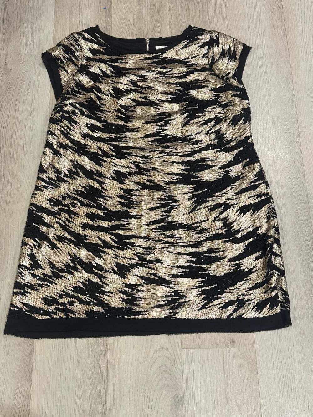 Eliza J Sequin Mini Dress Size 20W Black Gold Cap Sleeve Abstract